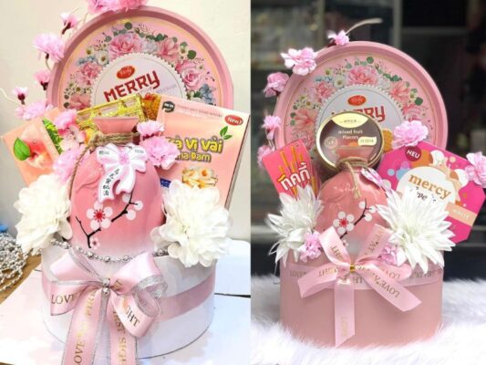 Mẫu giỏ quà tết màu hồng giá rẻ